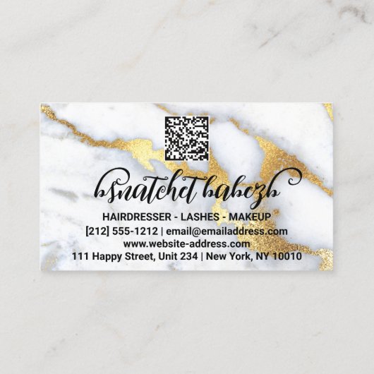 Makeup Eyelash Brows QRCode Logo White Gold Marble Visitekaartje (Achterkant)