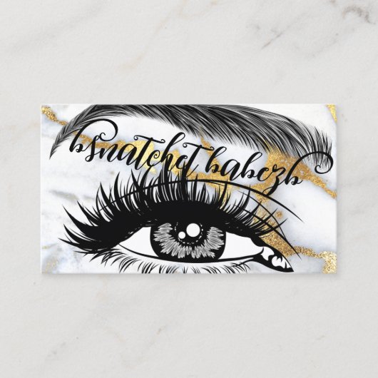 Makeup Eyelash Brows QRCode Logo White Gold Marble Visitekaartje (Voorkant)