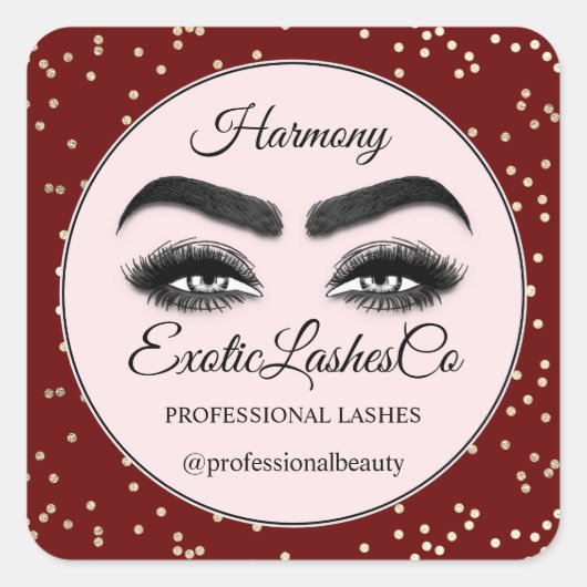 Makeup Eyelash Cleaner Confetti Roos Burgundy Vierkante Sticker (Voorkant)