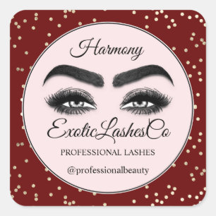 Makeup Eyelash Cleaner Confetti Roos Burgundy Vierkante Sticker