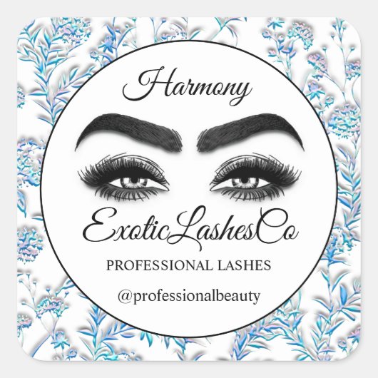 Makeup Eyelash Cleaner Floral Blue White Vierkante Sticker (Voorkant)