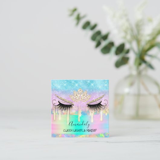 Makeup Eyelash Microblade Drift Logo Diamond Gold Vierkante Visitekaartje (Staand voorkant)
