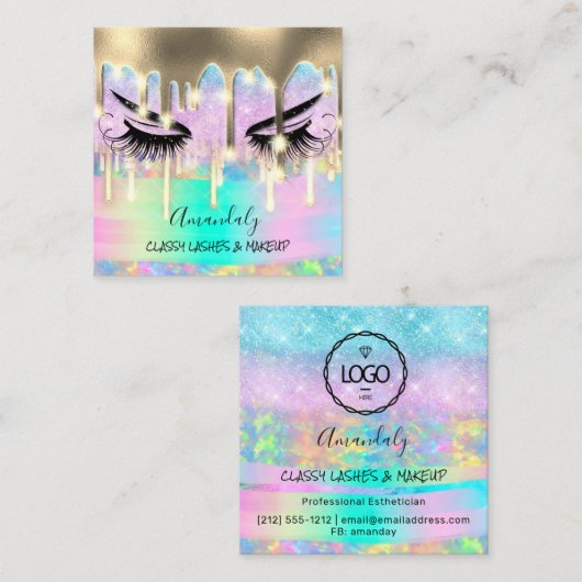 Makeup Eyelash Microblade Drift Logo Paars Gold Vierkante Visitekaartje (Voorkant / Achterkant)
