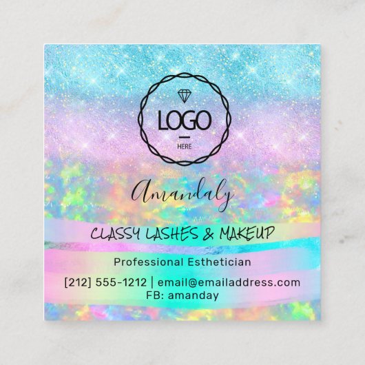 Makeup Eyelash Microblade Drift Logo Paars Gold Vierkante Visitekaartje (Achterkant)