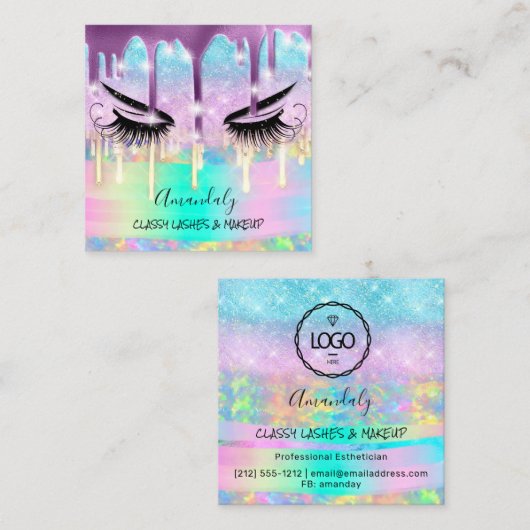 Makeup Eyelash Microblade Drift Logo Paarse Glitte Vierkante Visitekaartje (Voorkant / Achterkant)