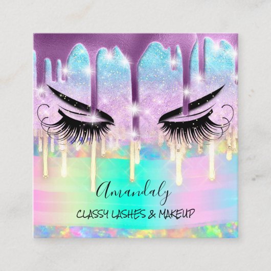 Makeup Eyelash Microblade Drift Logo Paarse Glitte Vierkante Visitekaartje (Voorkant)