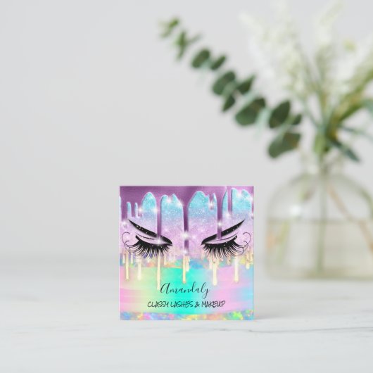 Makeup Eyelash Microblade Drift Logo Paarse Glitte Vierkante Visitekaartje (Staand voorkant)