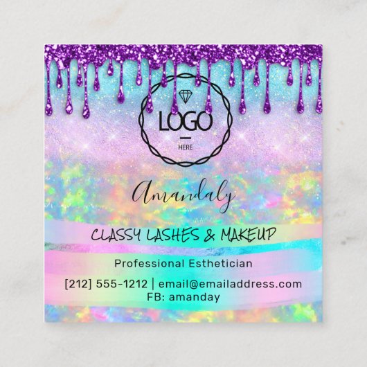 Makeup Eyelash-microblade nagels Studio Paarse dri Vierkante Visitekaartje (Achterkant)