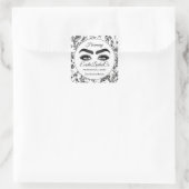 Makeup Eyelash Packaging Cleaner Floral Black Whit Vierkante Sticker (Tas)