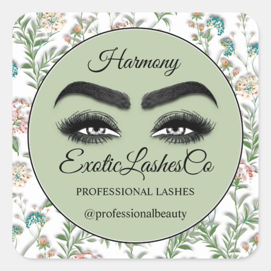 Makeup Eyelash Packaging Cleaner Floral Mint Green Vierkante Sticker (Voorkant)