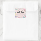 Makeup Eyelash Packaging Cleaner Floral Paars Vierkante Sticker (Tas)