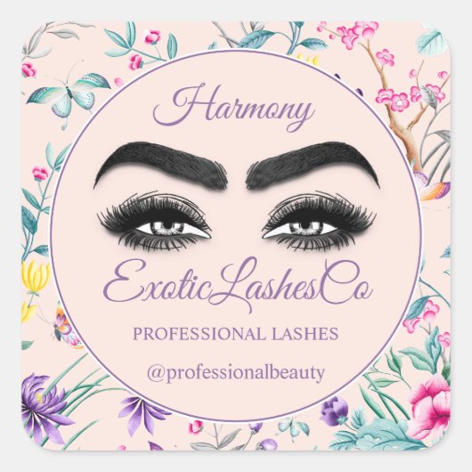 Makeup Eyelash Packaging Cleaner Floral Paars Vierkante Sticker (Voorkant)