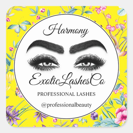 Makeup Eyelash Packaging Cleaner Floral Yellow Vierkante Sticker (Voorkant)