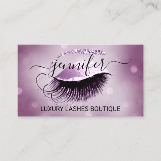Makeup Eyelash QR Code Logo Glitter Berry Roze Visitekaartje (Voorkant)