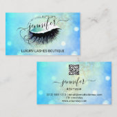 Makeup Eyelash QR Code Logo Glitter Blue Gold Visitekaartje (Voorkant / Achterkant)