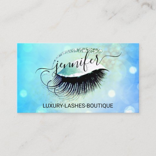 Makeup Eyelash QR Code Logo Glitter Blue Gold Visitekaartje (Voorkant)