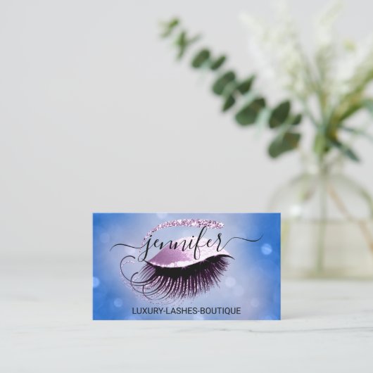 Makeup Eyelash QR Code Logo Glitter Blue Roze Visitekaartje (Staand voorkant)