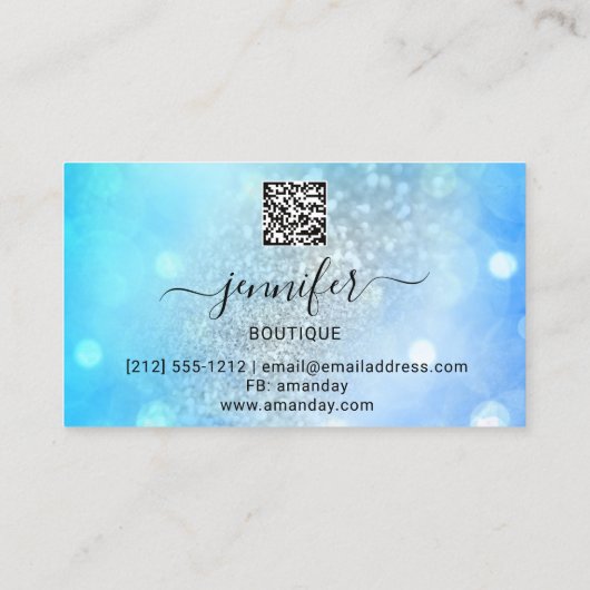 Makeup Eyelash QR Code Logo Glitter Blue Silver Visitekaartje (Achterkant)