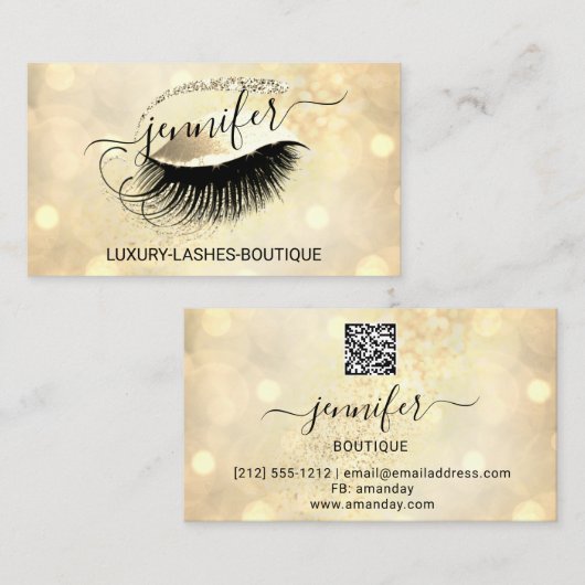 Makeup Eyelash QR Code Logo Glitter Eye Gold Visitekaartje (Voorkant / Achterkant)