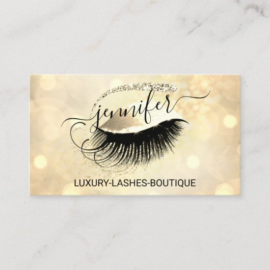 Makeup Eyelash QR Code Logo Glitter Eye Gold Visitekaartje (Voorkant)