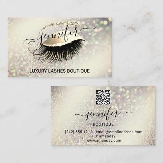 Makeup Eyelash QR Code Logo Glitter Gold Royal Visitekaartje (Voorkant / Achterkant)