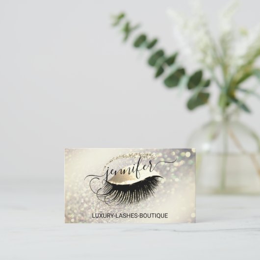 Makeup Eyelash QR Code Logo Glitter Gold Royal Visitekaartje (Staand voorkant)