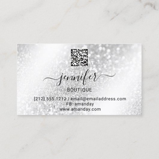 Makeup Eyelash QR Code Logo Glitter Gray Silver Visitekaartje (Achterkant)