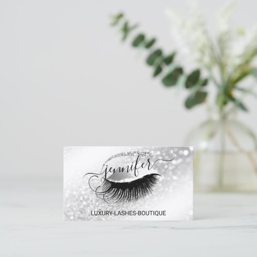 Makeup Eyelash QR Code Logo Glitter Gray Silver Visitekaartje (Staand voorkant)
