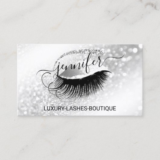 Makeup Eyelash QR Code Logo Glitter Gray Silver Visitekaartje (Voorkant)