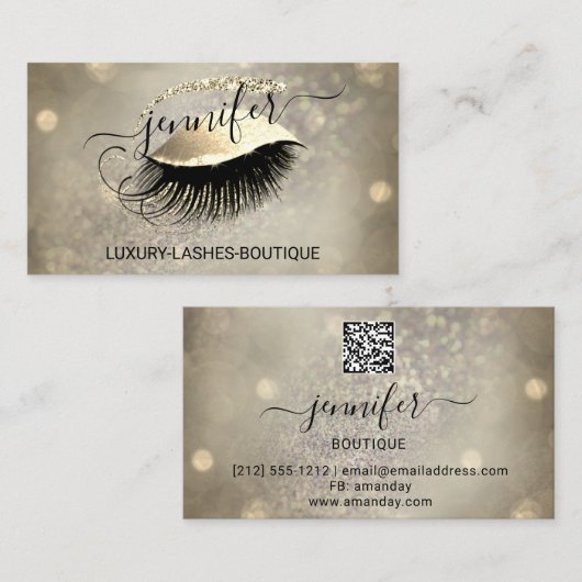 Makeup Eyelash QR Code Logo Glitter Lash Gold Visitekaartje (Voorkant / Achterkant)