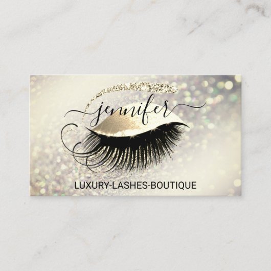 Makeup Eyelash QR Code Logo Glitter Lux Gold Visitekaartje (Voorkant)