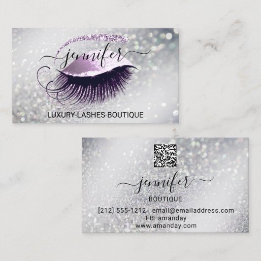 Makeup Eyelash QR Code Logo Glitter Lux Roze Visitekaartje (Voorkant / Achterkant)