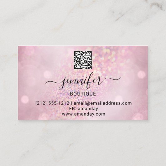 Makeup Eyelash QR Code Logo Glitter Pink Rose Glam Visitekaartje (Achterkant)