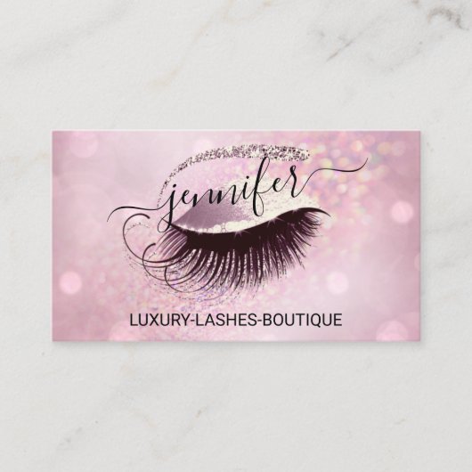 Makeup Eyelash QR Code Logo Glitter Pink Rose Glam Visitekaartje (Voorkant)