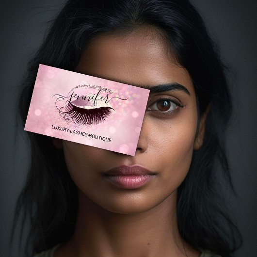 Makeup Eyelash QR Code Logo Glitter Pink Rose Glam Visitekaartje