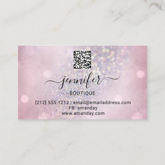 Makeup Eyelash QR Code Logo Glitter Pink Rose Gray Visitekaartje (Achterkant)
