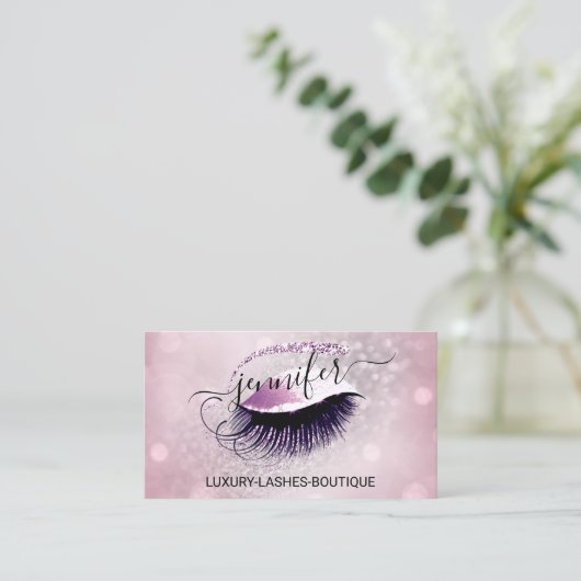 Makeup Eyelash QR Code Logo Glitter Pink Rose Gray Visitekaartje (Staand voorkant)