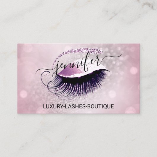 Makeup Eyelash QR Code Logo Glitter Pink Rose Gray Visitekaartje (Voorkant)