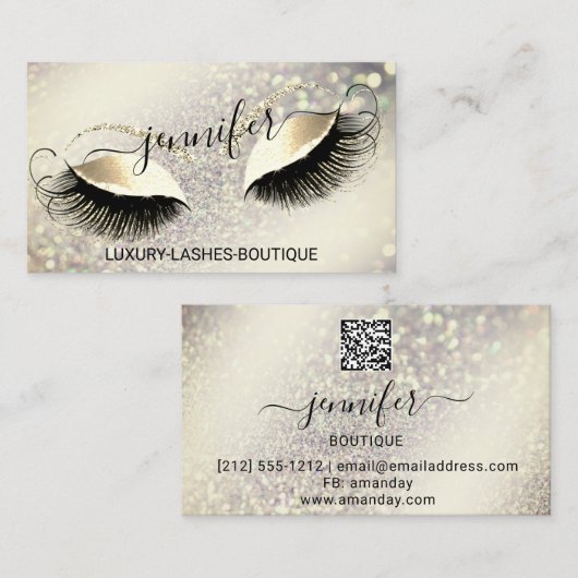 Makeup Eyelash QR Code Logo Glitter Royal Gold Visitekaartje (Voorkant / Achterkant)