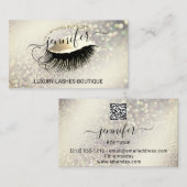 Makeup Eyelash QR Code Logo Glitter Sepia Gold Visitekaartje (Voorkant / Achterkant)