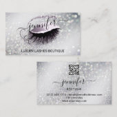 Makeup Eyelash QR Code Logo Glitter Smoky Silver Visitekaartje (Voorkant / Achterkant)