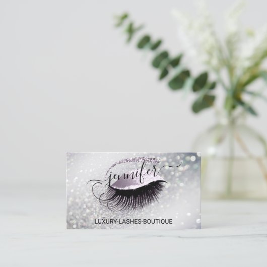 Makeup Eyelash QR Code Logo Glitter Smoky Silver Visitekaartje (Staand voorkant)