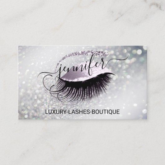 Makeup Eyelash QR Code Logo Glitter Smoky Silver Visitekaartje (Voorkant)