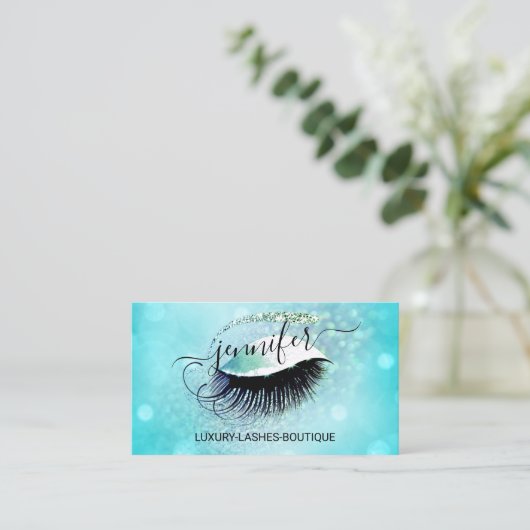 Makeup Eyelash QR Code Ocean Glitter Eye Diamond Visitekaartje (Staand voorkant)