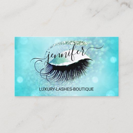 Makeup Eyelash QR Code Ocean Glitter Eye Diamond Visitekaartje (Voorkant)