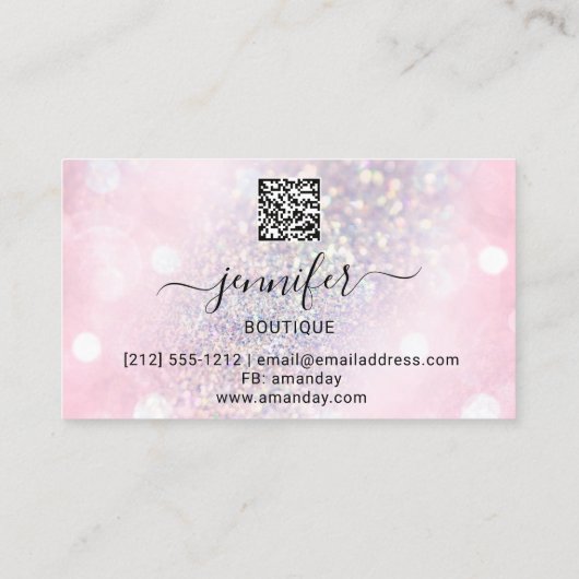 Makeup Eyelash QR Code Roze Glitter Eye Diamond Visitekaartje (Achterkant)
