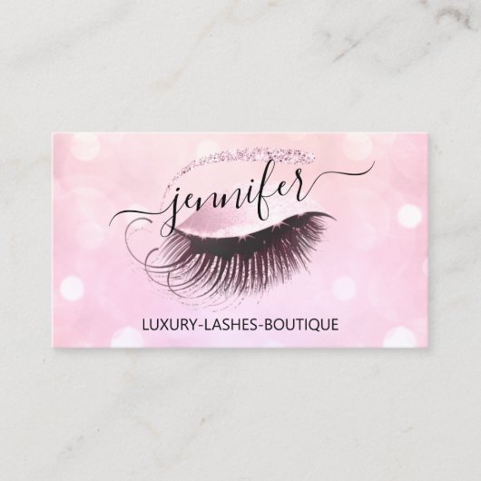 Makeup Eyelash QR Code Roze Glitter Eye Logo Visitekaartje (Voorkant)