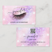 Makeup Eyelash QR Code Roze Glitter Oogoog Paars Visitekaartje (Voorkant / Achterkant)