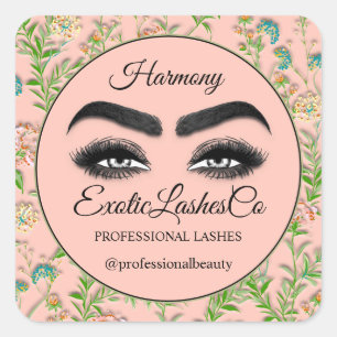 Makeup Eyelash SPA Cleaner Floral Mint Green Peach Vierkante Sticker