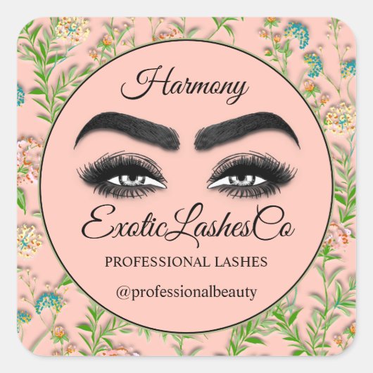 Makeup Eyelash SPA Cleaner Floral Mint Green Peach Vierkante Sticker (Voorkant)